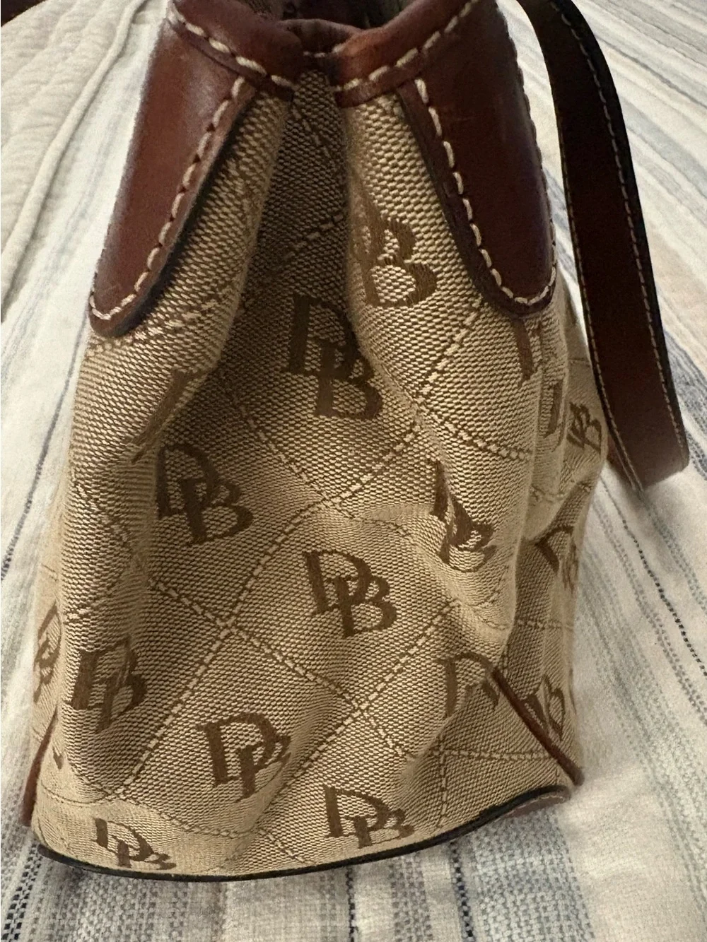 Dooney & Bourke Tan/Brown Signature Jacquard Tote with Leather Trim